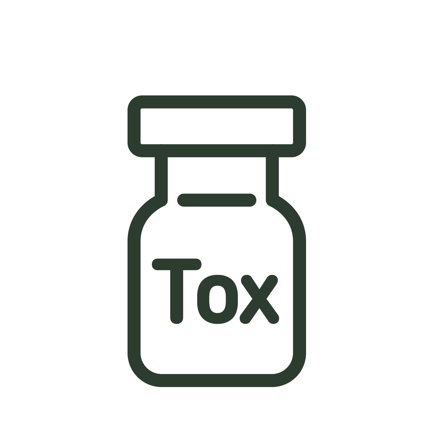 A dark green outline icon of a glass medical vial with a cap, labeled 