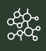 White connected network nodes on a dark green background