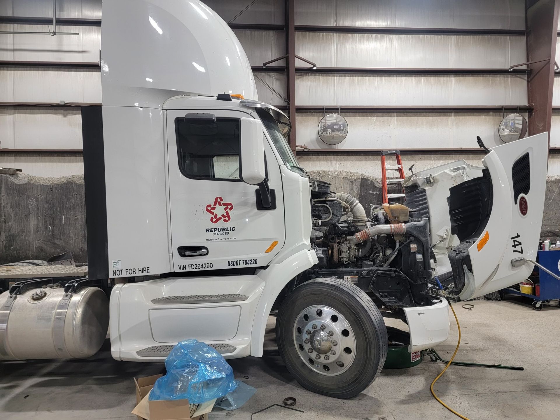 semi in shop being repaired