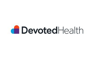 Logo of Devoted Health with a heart-shaped icon in blue, orange, and purple. Black text reads