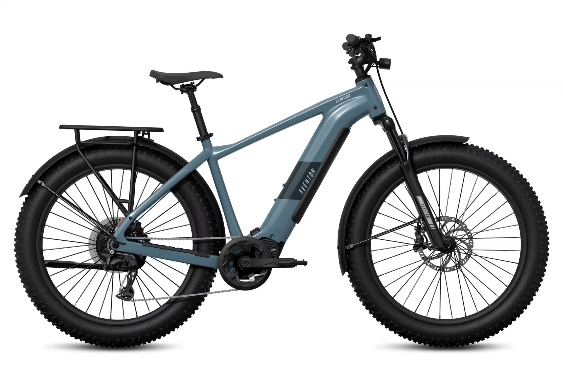 Blue fat-tire electric bicycle on a white background