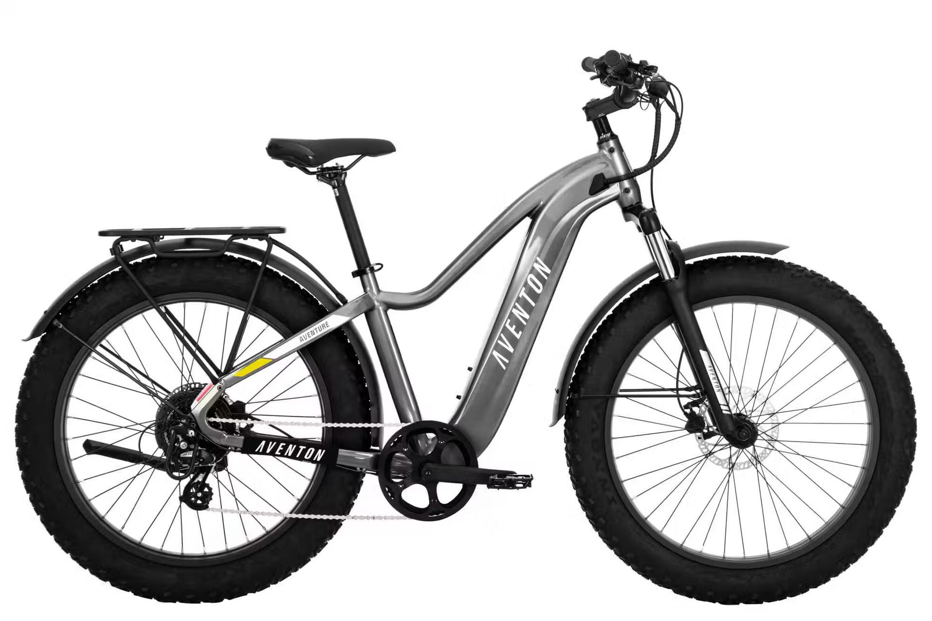 Gray electric fat-tire bike on a white background