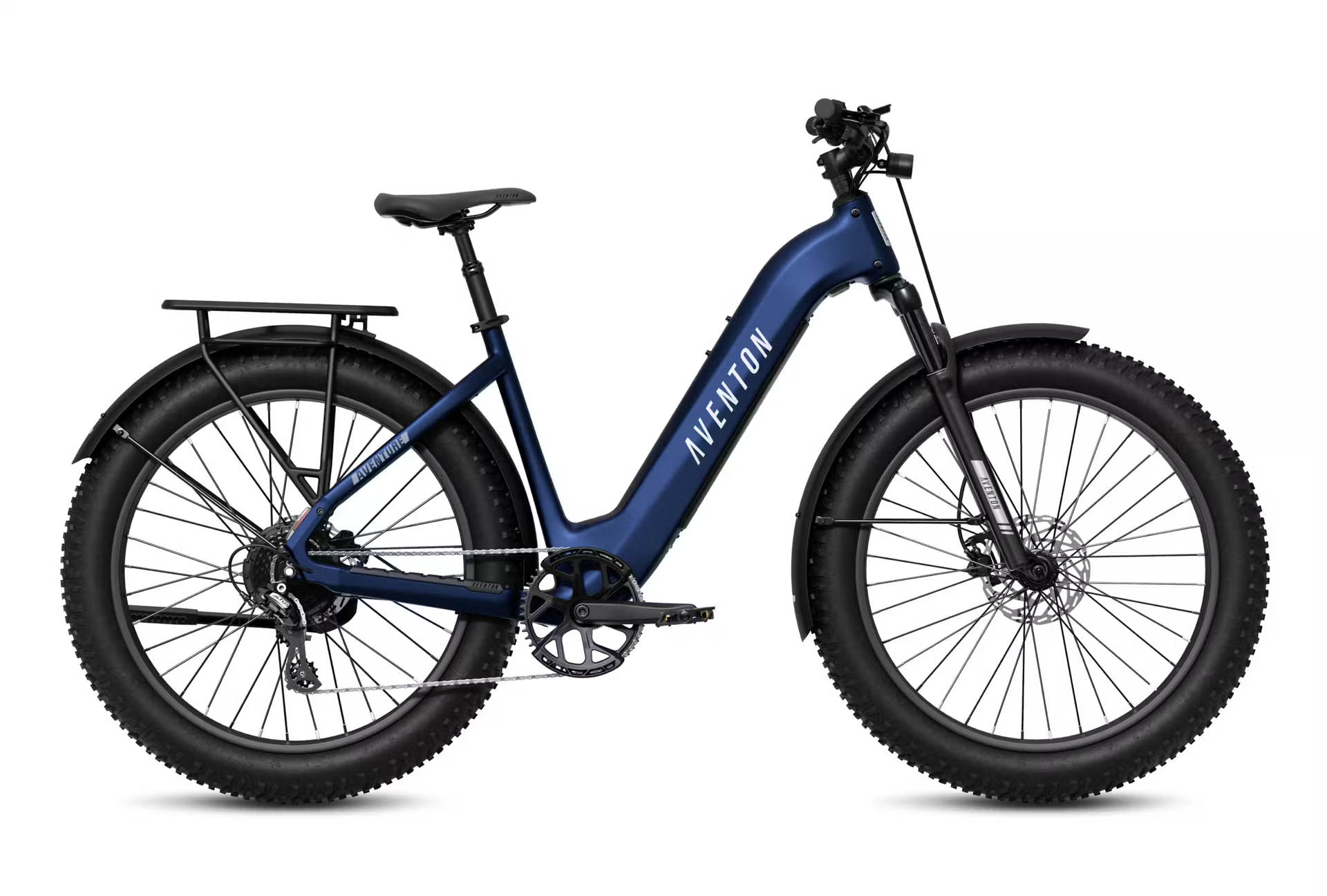 Blue electric cargo bike on a white background