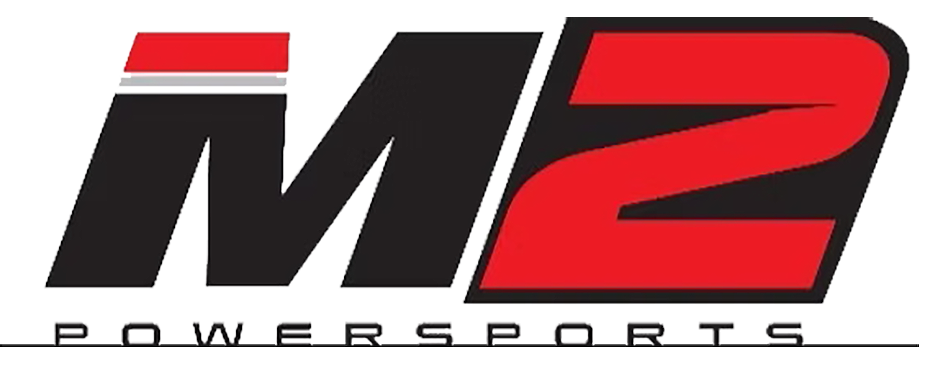 M2 Powersports logo in black and red on a white background