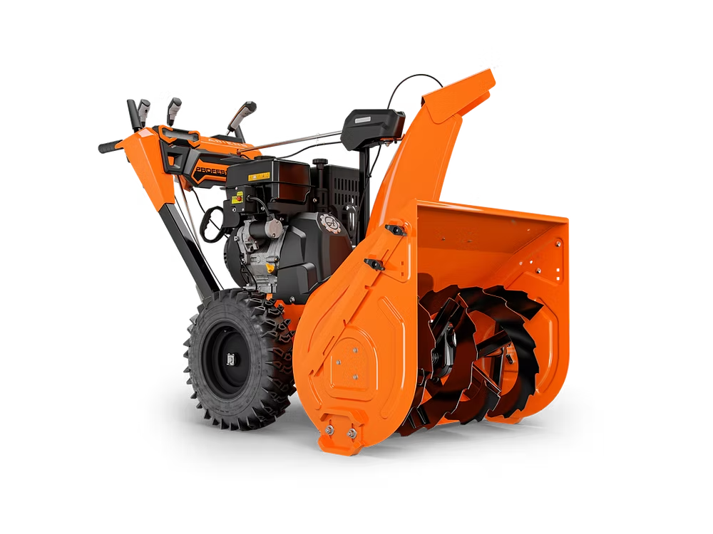 Orange snow blower on a white background