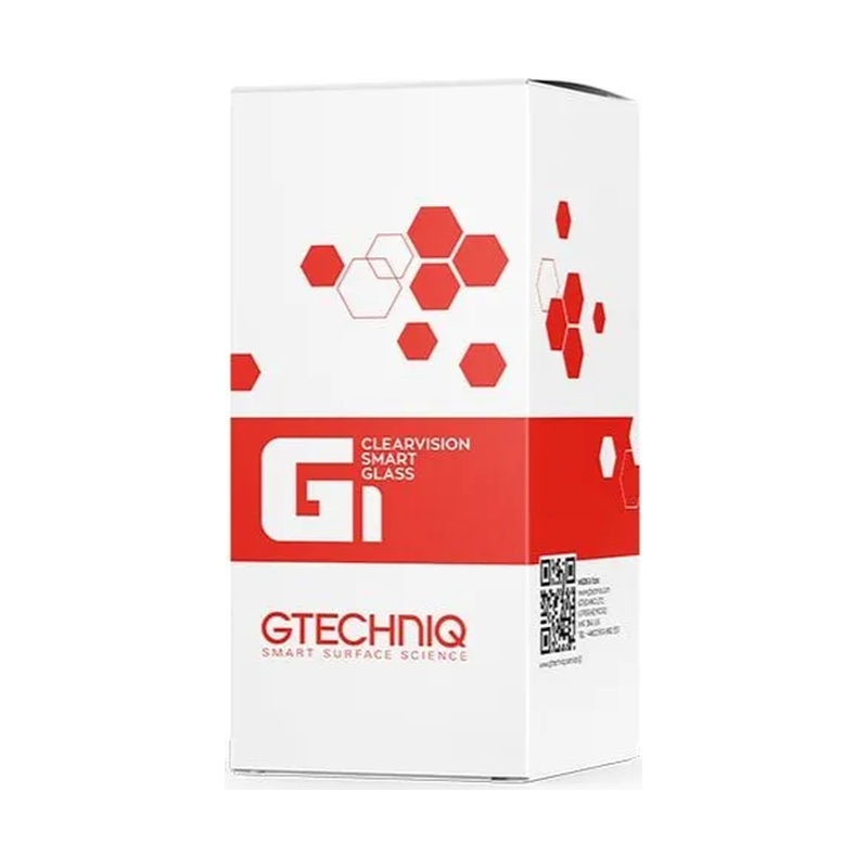 White Gtechniq car care product box with red hexagon accents and logo