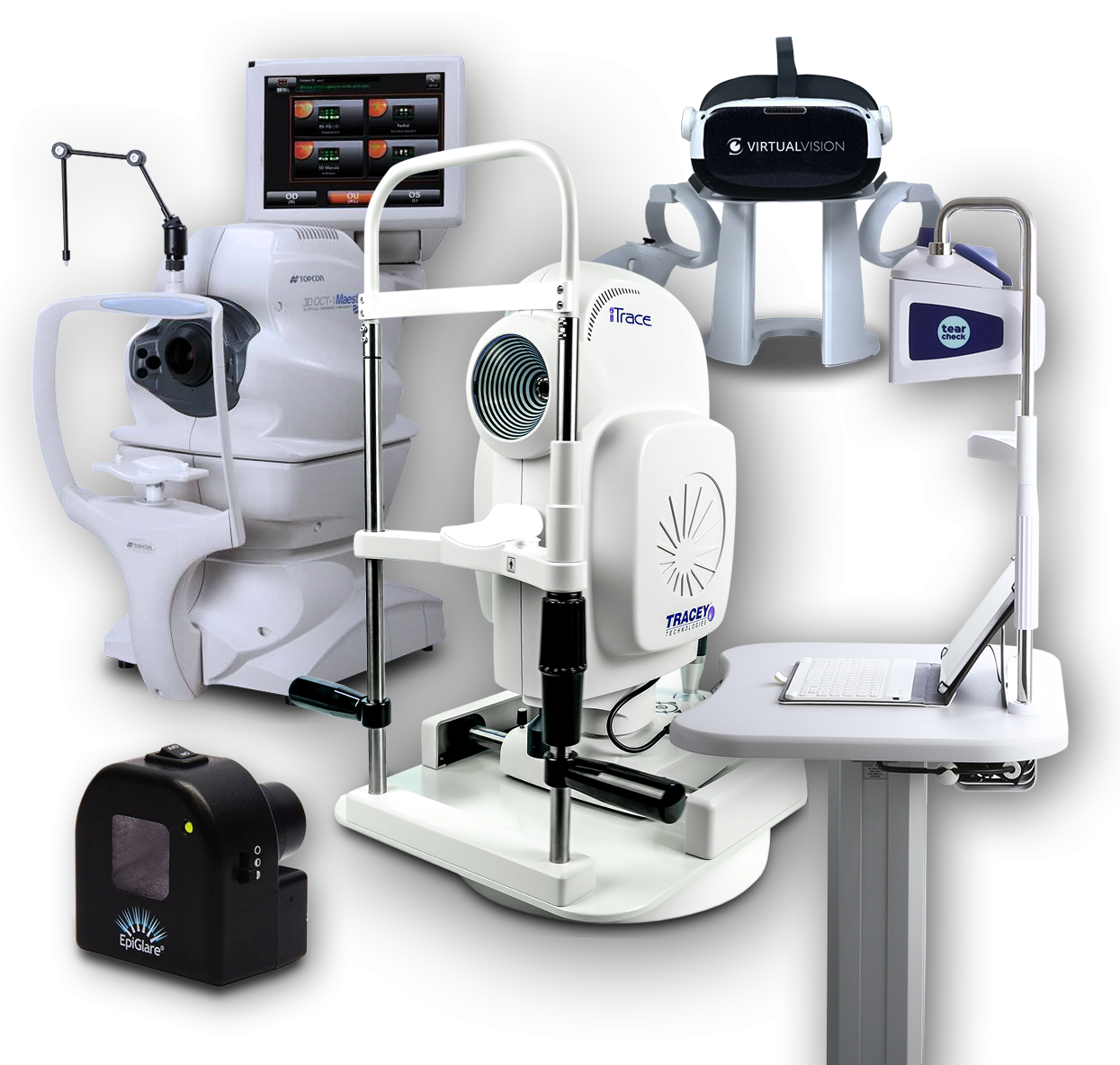 A group of medical equipment including for ophthalmic practices