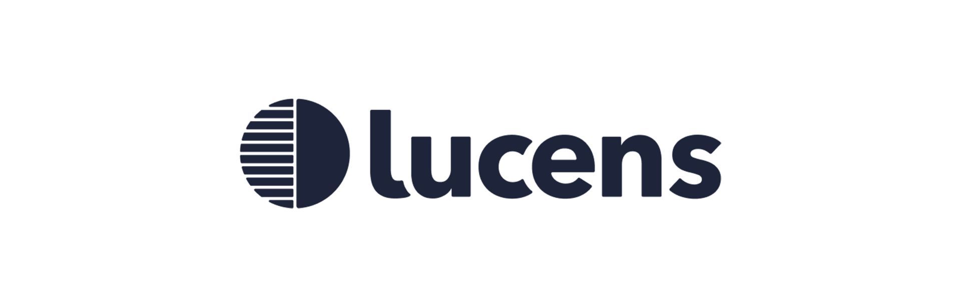 Lucens logo with navy icon and text on a white background