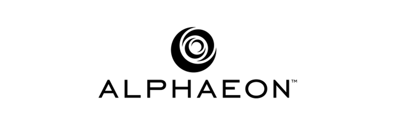 A black and white logo for alphaeon on a white background.