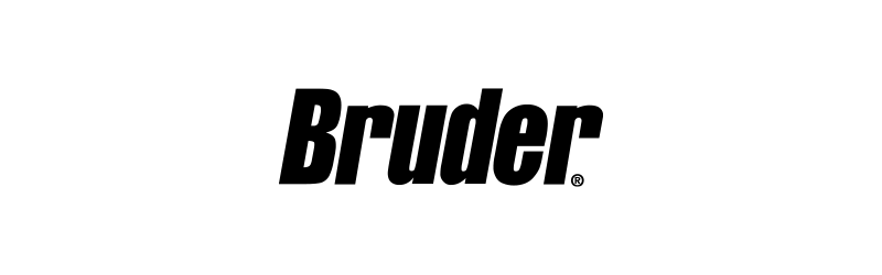 A black and white logo for bruder on a white background