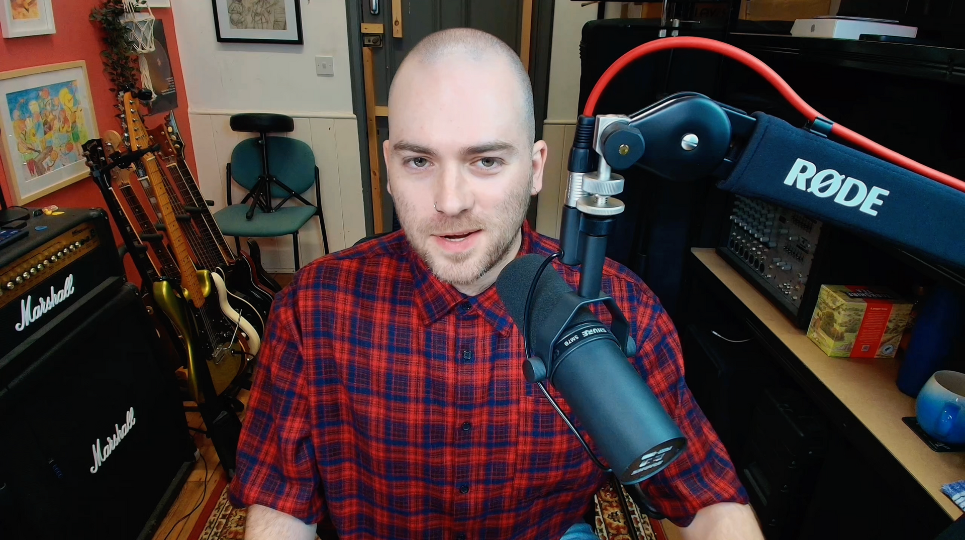 Leeds guitar teacher Huw Robert Edwards recording a guitar improvisation for his new YouTube channel
