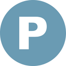 The letter p is in a blue circle on a white background.