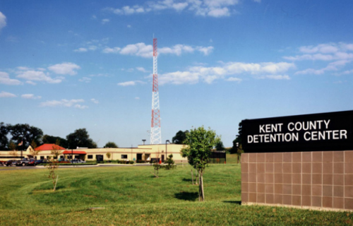 Kent county detention center with a tower in the background