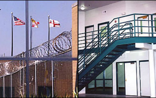 A picture of a barbed wire fence and a picture of a staircase