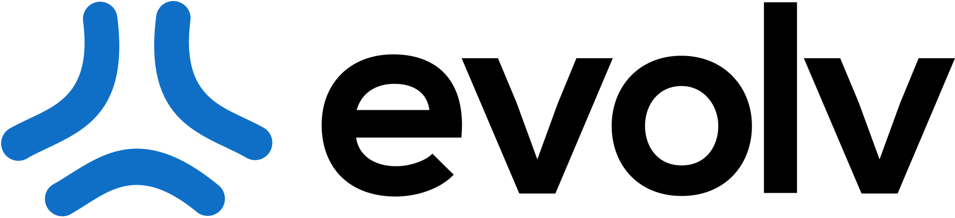 The Evolv logo featuring a blue stylized three-pronged icon to the left of the lowercase black text 