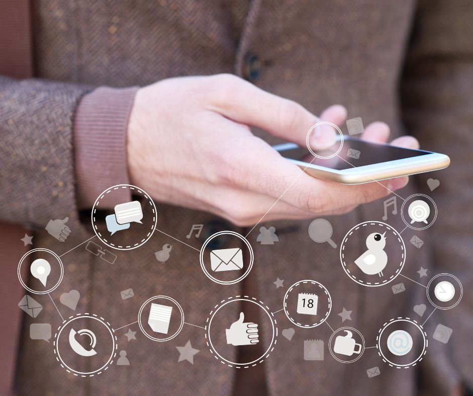 businessman connecting phone to social media