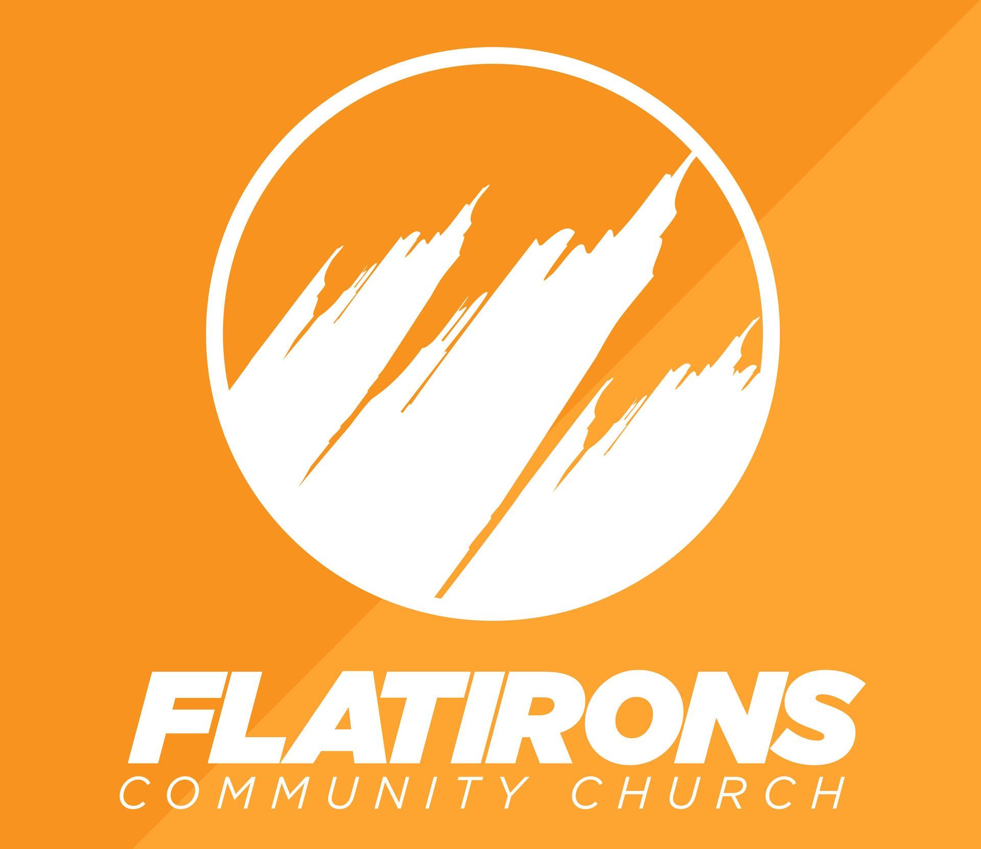 a logo for flatirons community church on an orange background