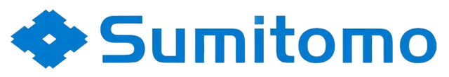 Blue Sumitomo logo with a stylized emblem and the word “Sumitomo” on a white background