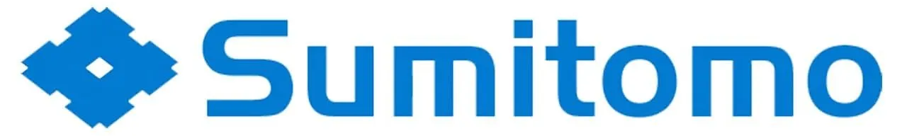Blue Sumitomo logo with a geometric emblem and wordmark
