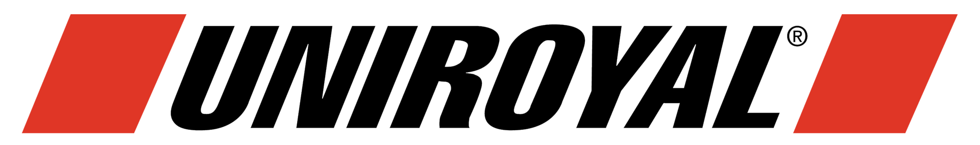 Uniroyal logo with black text and red slanted bars on a white background