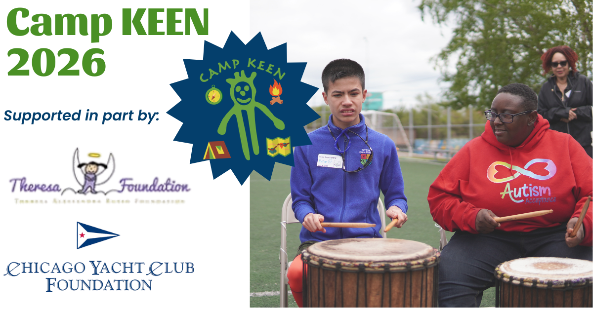 A KEEN Chicago youth drumming at a program with Victoria Boateng, instructor.