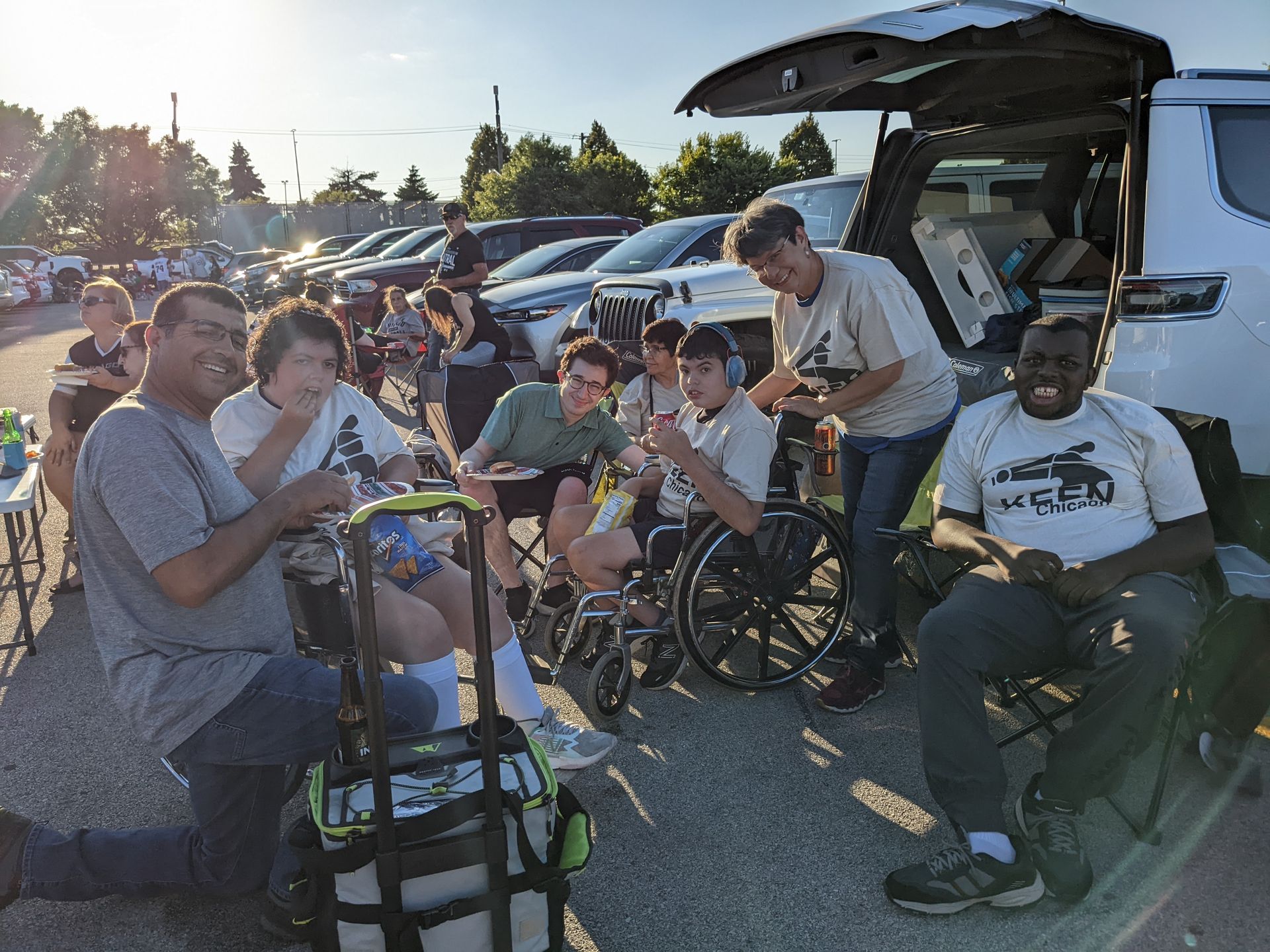 KEEN Athletes, family members, and volunteers at the tailgate