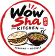 Now Sha Kitchen logo with red circle, black and red text, noodles, and a bowl with a sandwich-like dish