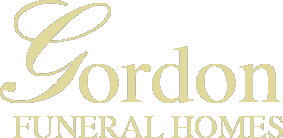 Gordon Funeral Homes logo in a beige cursive font.