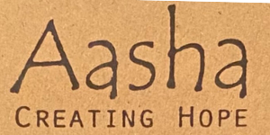 Text logo on a tan background: