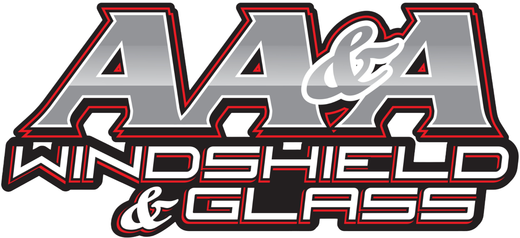 A&A Windshield & Glass logo in gray, white, and red with stylized lettering