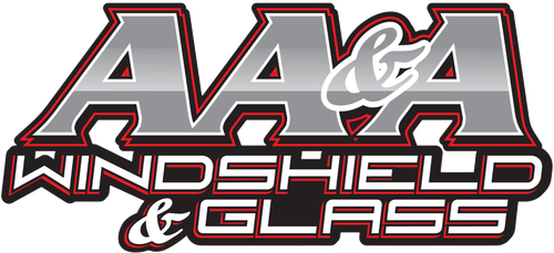 A&A Windshield & Glass logo in gray, white, and red with stylized lettering