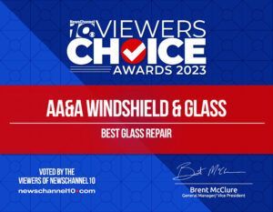 A&A Windshield & Glass award graphic: “News 10 Viewers Choice Awards 2023” best glass repair.