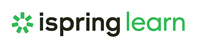 Logo for iSpring Learn, black and green text.