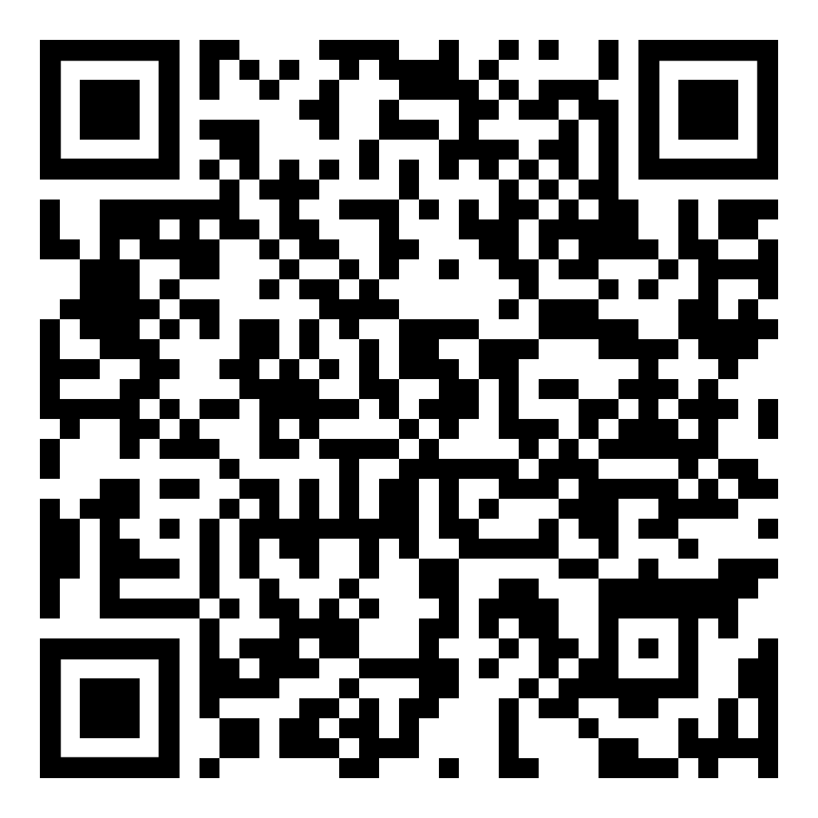 Black-and-white QR code centered on a white background