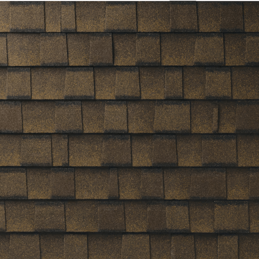 Brown asphalt roof shingles.