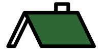 Green roof with black outline and a small square chimney.