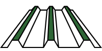 Green and white corrugated roofing material.