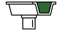 Diagram of a white sink with a green-colored area on the side, connected to a white rectangular pipe.