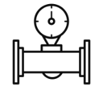 A black and white icon of a pipe with a gauge attached to it.