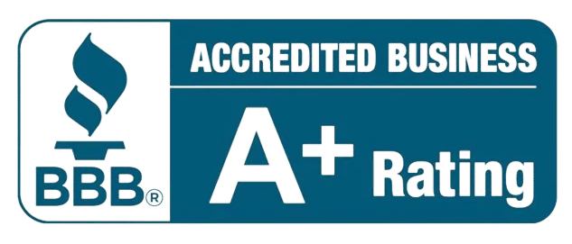 BBB Accredited Business with an A+ rating badge in blue and white.