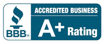 BBB Accredited Business with an A+ rating badge in blue and white.