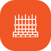 A white fence icon on an orange background.