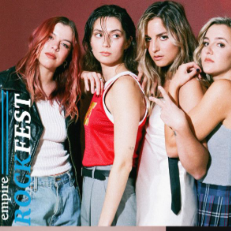 A group of women posing for a photo with the words rockfest on the bottom
