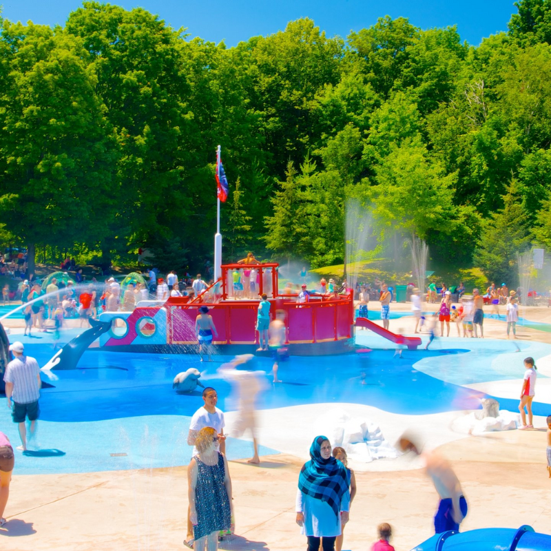A group of people playing in a water park