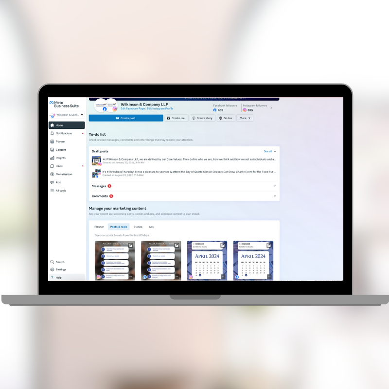 Screenshot of Business Suite platform