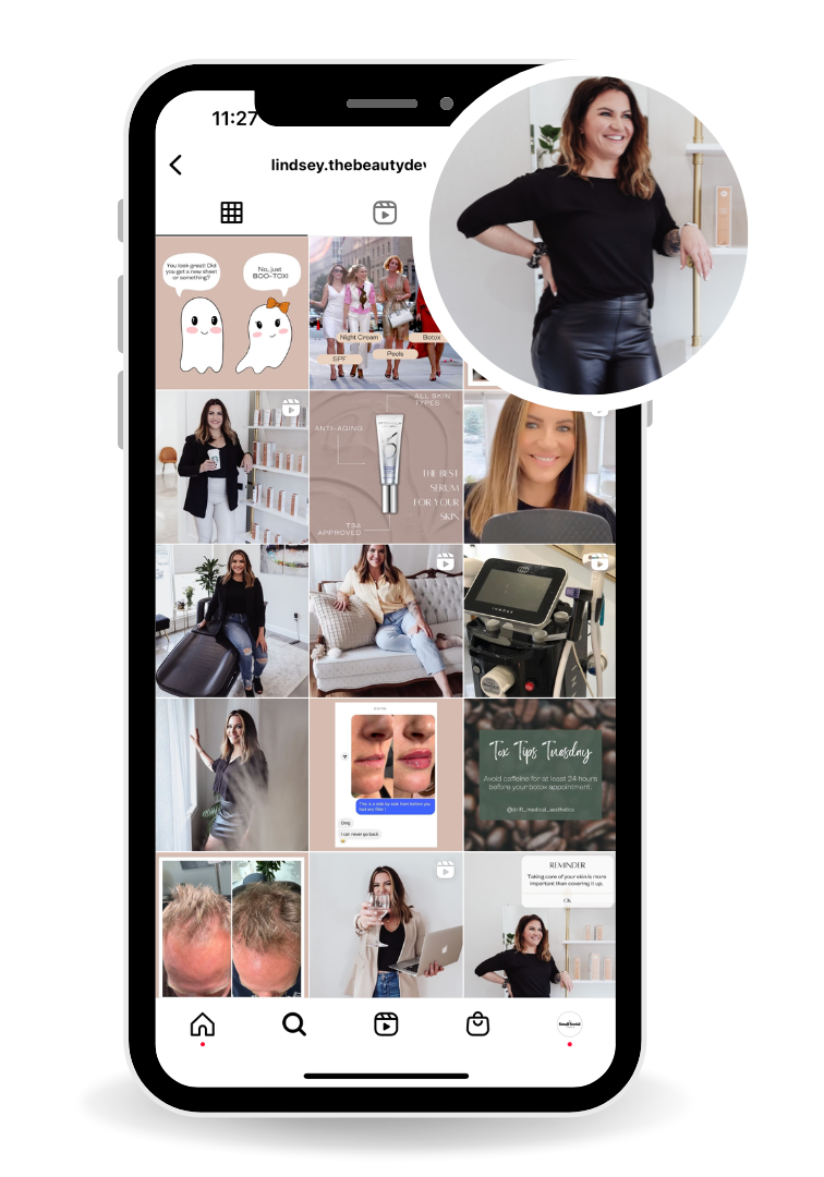 A cell phone with an Instagram grid on it and metrics