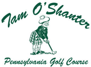 Logo. A cartoon golfer in a kilt, with text "Tam O'Shanter" and "Pennsylvania Golf Course."
