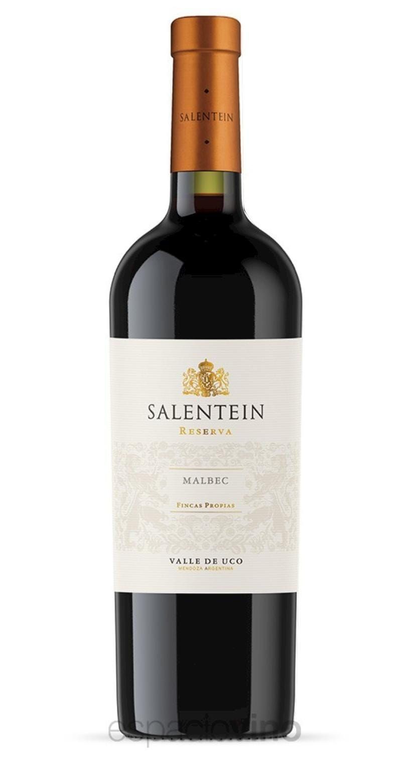 Botella de vino Salentein Malbec con etiqueta blanca.