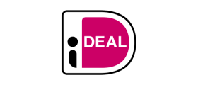 Wit en magenta “iDEAL” betaallogo met afgeronde vierkante rand