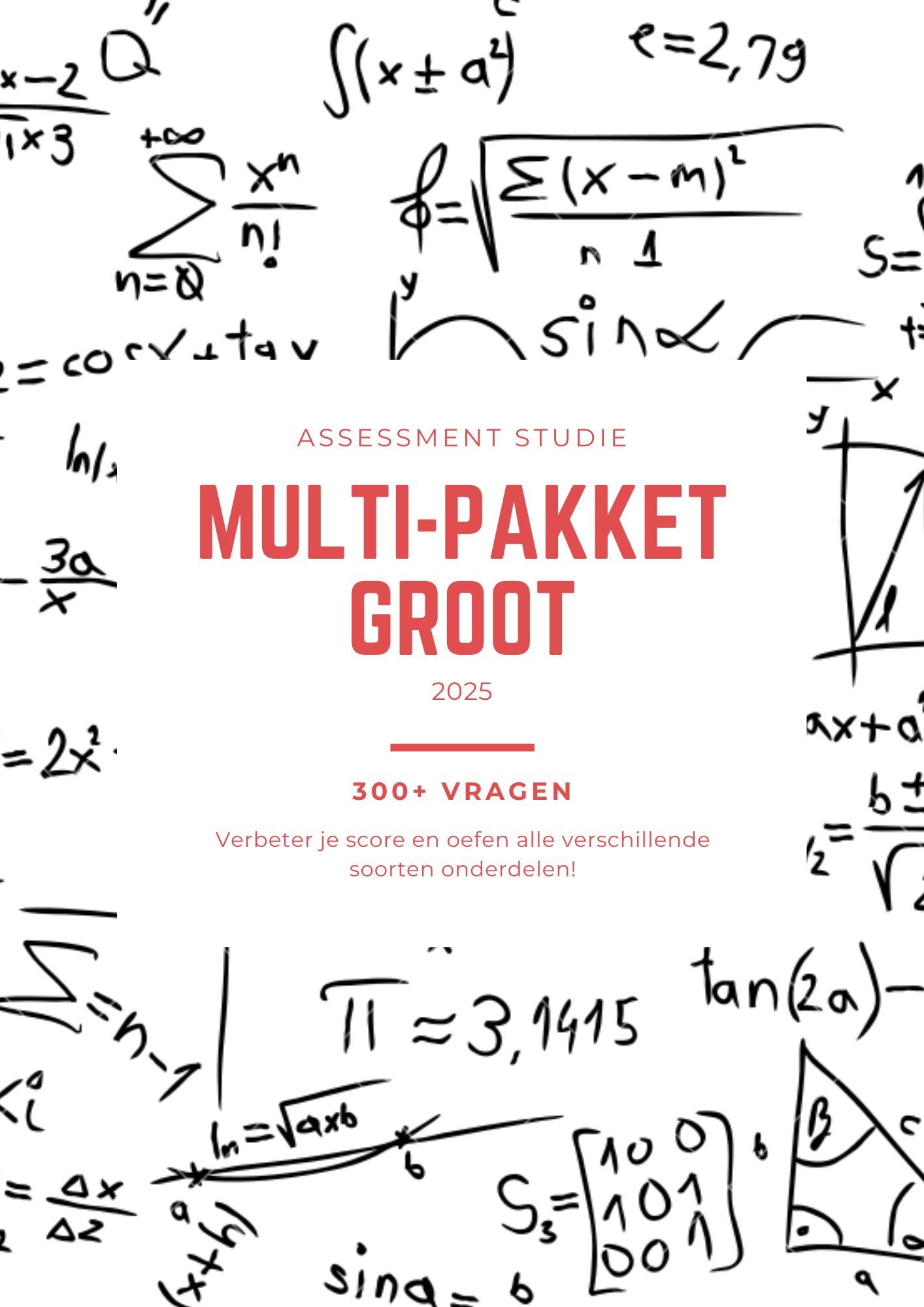Achtergrond met wiskundige formules en rode tekst 